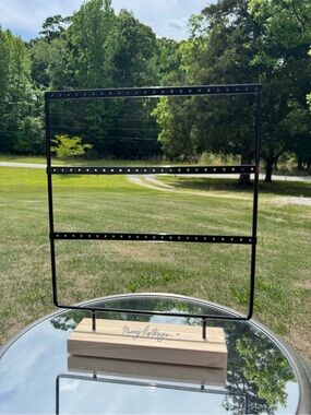 Black Metal Jewelry Earring Stand on Wood Base
